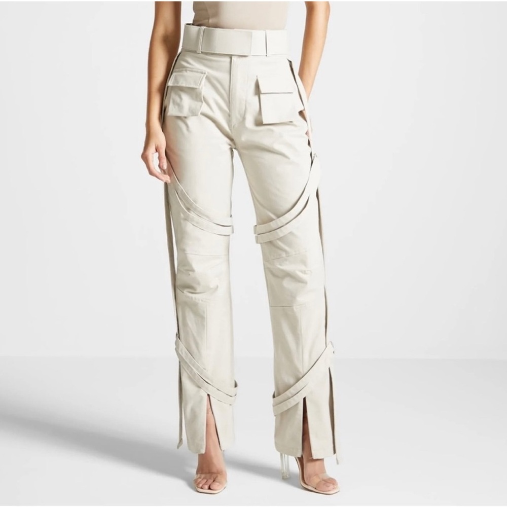 Maniere De Voir Cream Tailored Trousers with Side Slits